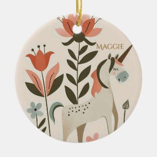 Adorno De Cerámica Unicornio de Flor Silvestre Bohemio Personalizado