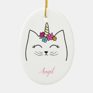 Adorno De Cerámica Unicornio de gato personalizado para niños