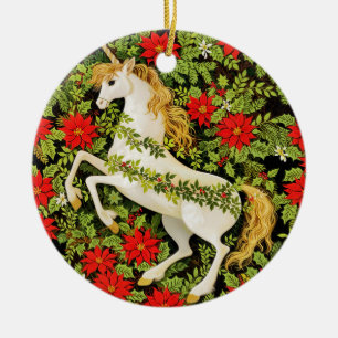 Adorno De Cerámica Unicornio de Navidad Alegre Rojo Verde Blanco