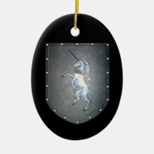 Adorno De Cerámica Unicornio desenfrenado del escudo metalizado