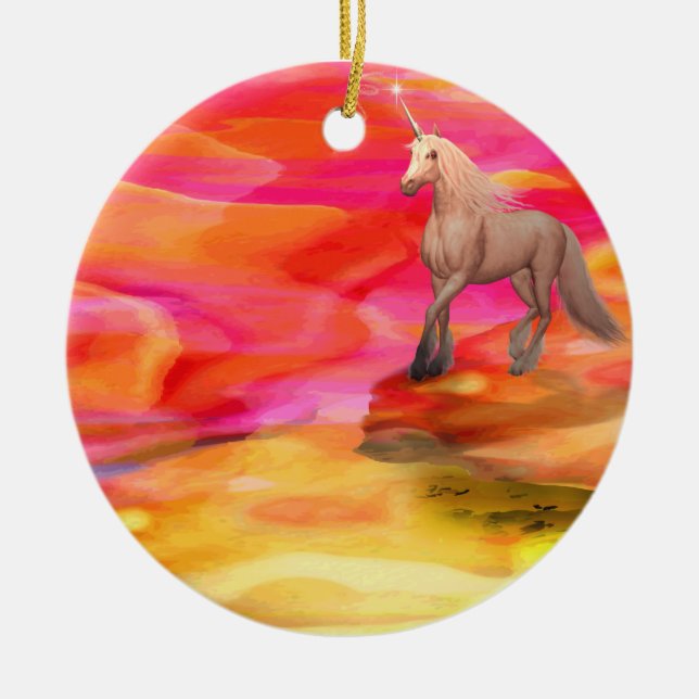 Adorno De Cerámica Unicornio en desierto pintado (Frente)