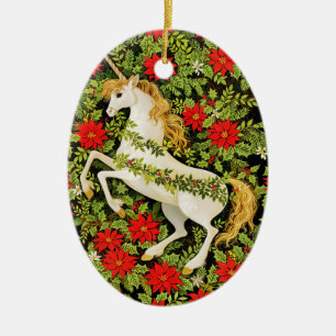 Adorno De Cerámica Unicornio Feliz Navidad Rojo Verde Blanco
