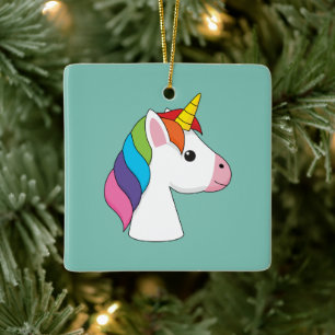 Adorno De Cerámica Unicornio mágico lindo con el pelo colorido
