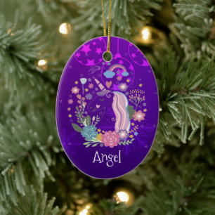 Adorno De Cerámica Unicornio Morado Personalizado de Navidad