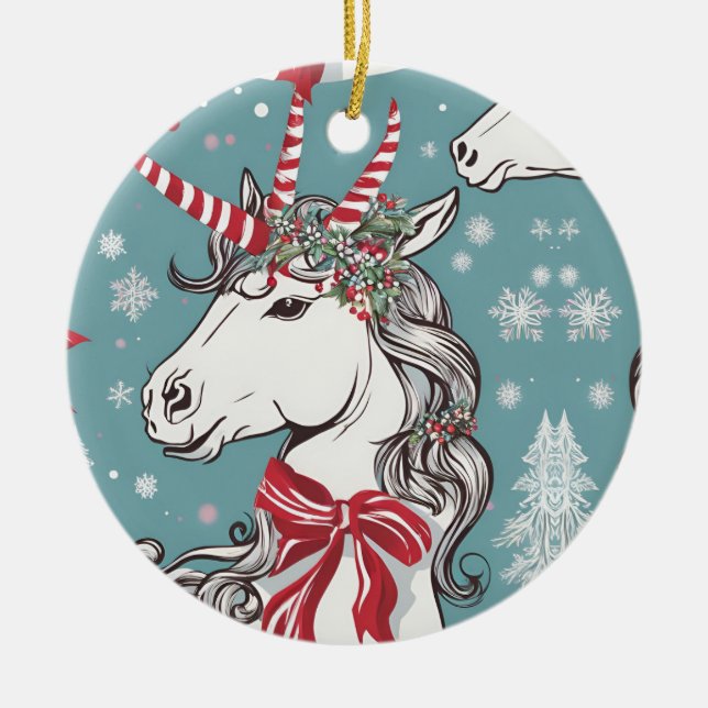 Adorno De Cerámica Unicornio, Navidades mágicos (Frente)