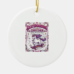 Adorno De Cerámica Unicornio Patinaje Unicornio Elegante Fondo Blanco
