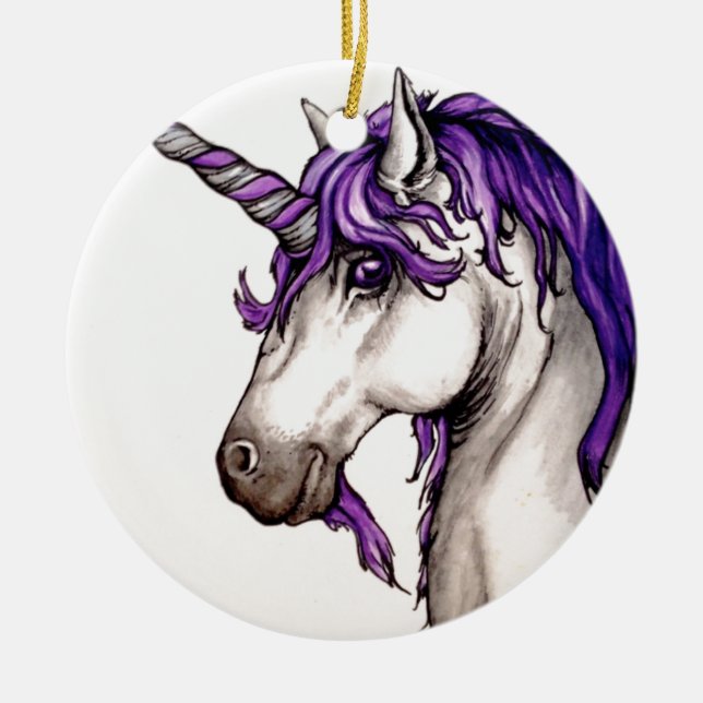 Adorno De Cerámica Unicornio púrpura precioso (Frente)