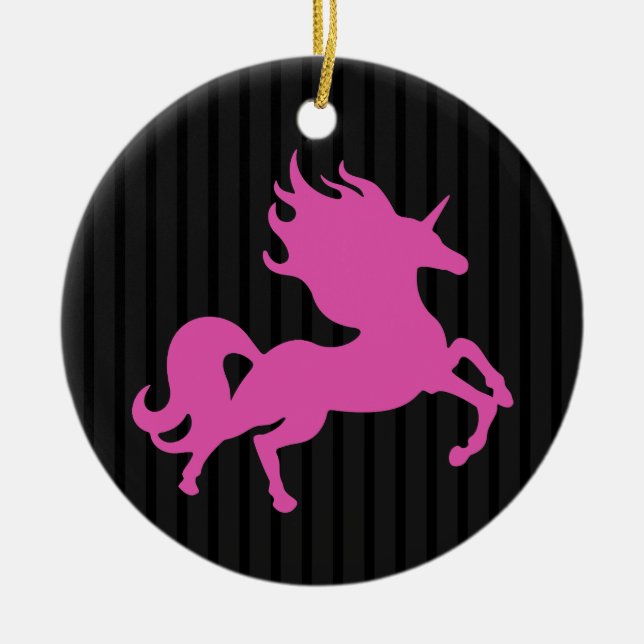 Adorno De Cerámica Unicornio rosado en fondo negro (Frente)