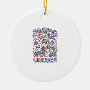 Adorno De Cerámica Unicornio Tejiendo Crochet Unicornio Encantador Bl