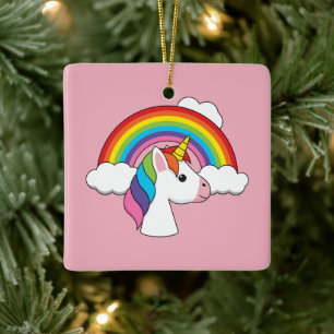 Adorno De Cerámica Unicornio y arcoiris con nubes kawaii