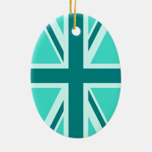 Adorno De Cerámica Union Jack 2 de turquesa y verde azulado