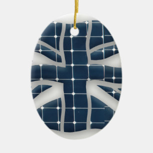 Adorno De Cerámica Union Jack con paneles solares fotovoltaicos.