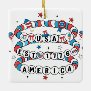 Adorno De Cerámica US EST 1776 Beaded America Design