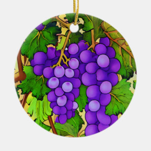 Adorno De Cerámica Uvas Moradas en la Vid