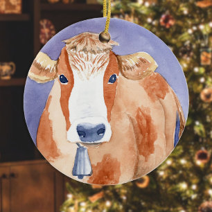 Adorno De Cerámica Vaca blanca y roja (serie de bestias amistosas)