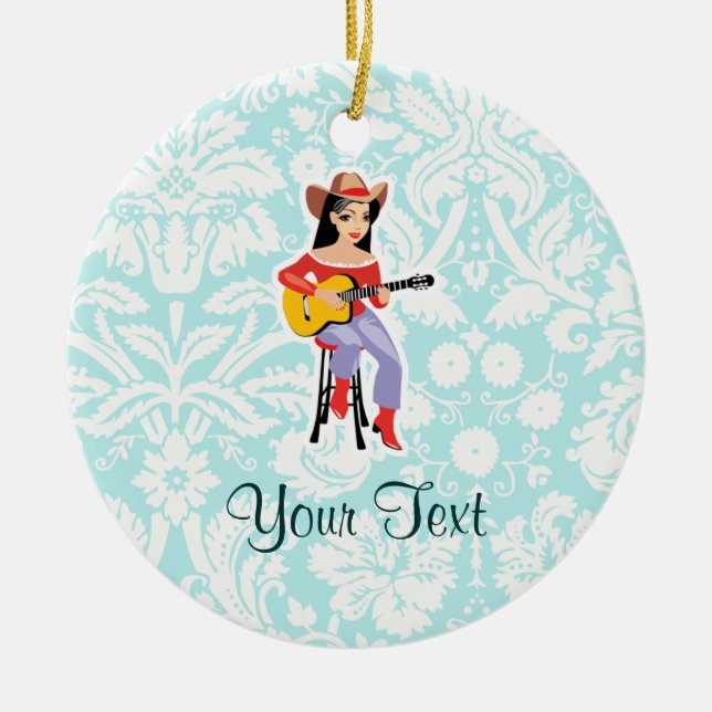 Adorno De Cerámica Vaca con guitarra;Cuto (Frente)