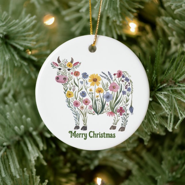 Adorno De Cerámica Vaca Cuta, Flores Acuáticas, País, Floral (Árbol)