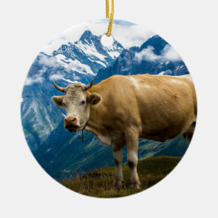 Adorno De Cerámica Vaca de Grindelwald - montañas de Bernese - Suiza