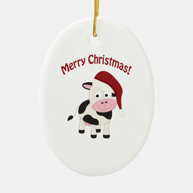 Adorno De Cerámica Vaca de las Felices Navidad (Frente)