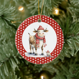 Adorno De Cerámica Vaca de Navidad con juego de palabras