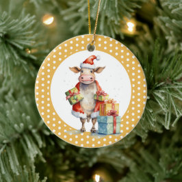 Adorno De Cerámica Vaca de Navidad con juego de palabras