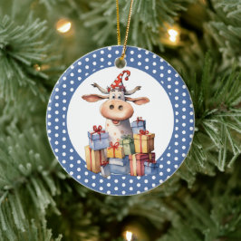 Adorno De Cerámica Vaca de Navidad con juego de palabras