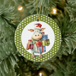 Adorno De Cerámica Vaca de Navidad con juego de palabras