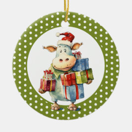 Adorno De Cerámica Vaca de Navidad con juego de palabras 