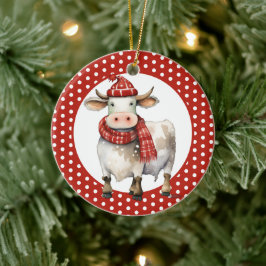 Adorno De Cerámica Vaca de Navidad con juego de palabras
