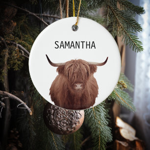 Adorno De Cerámica Vaca Highland personalizada granja rústica 