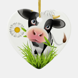 Adorno De Cerámica Vaca Holstein en el pasto