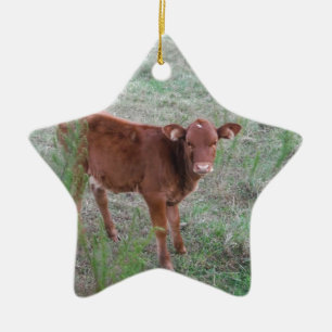 Adorno De Cerámica Vaca Marrón Bebé.