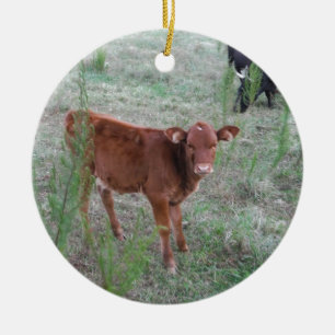 Adorno De Cerámica Vaca Marrón Bebé.