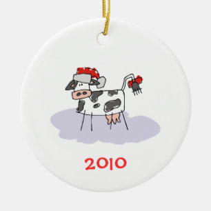 Adorno De Cerámica Vaca navidad