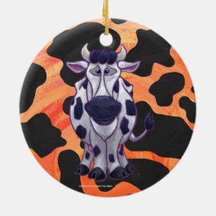 Adorno De Cerámica Vaca negra y naranja salvaje yo