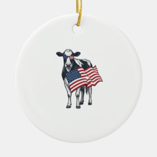 Adorno De Cerámica Vaca Patriótica Bandera Americana Diseño de Grabad