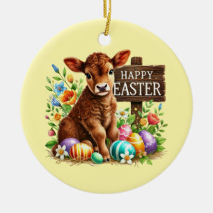 Adorno De Cerámica Vaca personalizable de Pascua feliz linda
