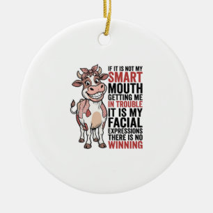 Adorno De Cerámica Vaca Sassy Divertida Boca Inteligente Gráfico Vint