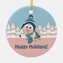 Adorno De Cerámica ¡Vacaciones de Hoggy! Cerdo de invierno