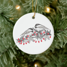 Adorno De Cerámica Vacaciones de Maine Chickadee Bird Pen y Navidades