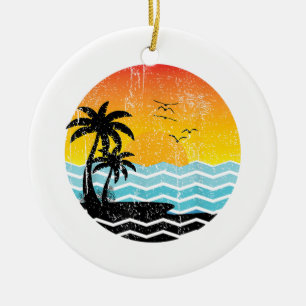 Adorno De Cerámica Vacaciones de Verano Palmeras Atardecer Retro Trop