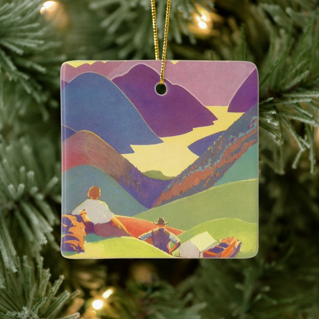 Adorno De Cerámica Vacaciones familiares antiguas, picnic en las mont (Árbol)