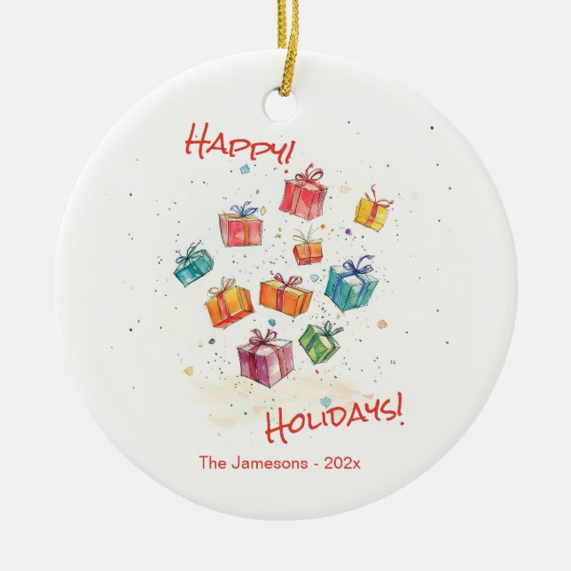 Adorno De Cerámica Vacaciones felices de Cute Retro (Frente)