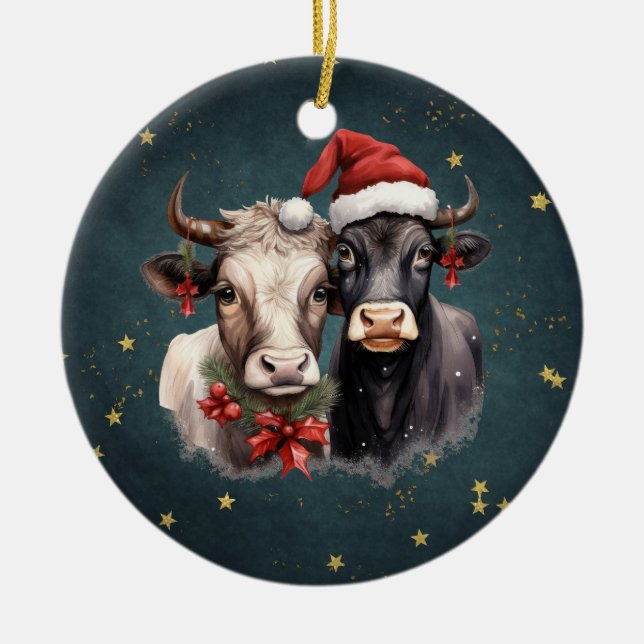 Adorno De Cerámica Vacas de Navidades cortos (Frente)
