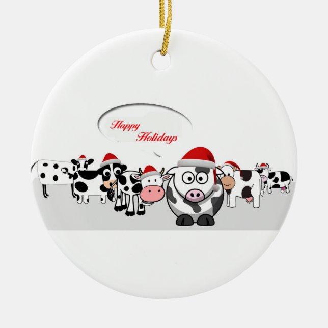 Adorno De Cerámica Vacas lindas del navidad buenas fiestas (Frente)