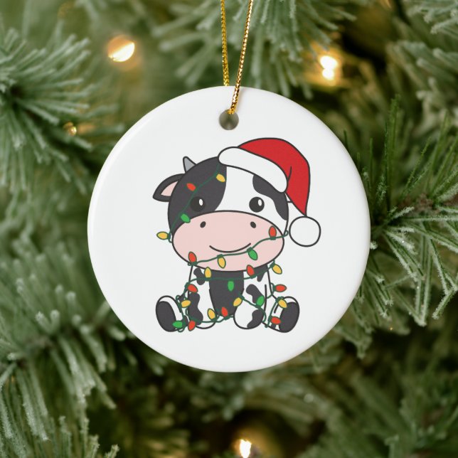 Adorno De Cerámica Vacas Navidades de vaca en invierno (Árbol)