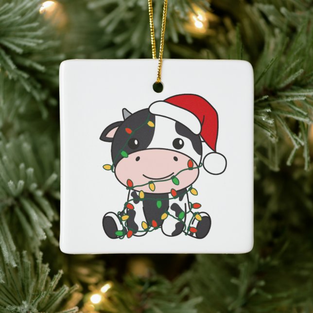 Adorno De Cerámica Vacas Navidades de vaca en invierno (Árbol)