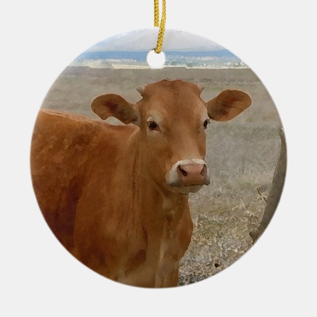 Adorno De Cerámica Vacas rojas occidentales bonitas del ganado (Frente)