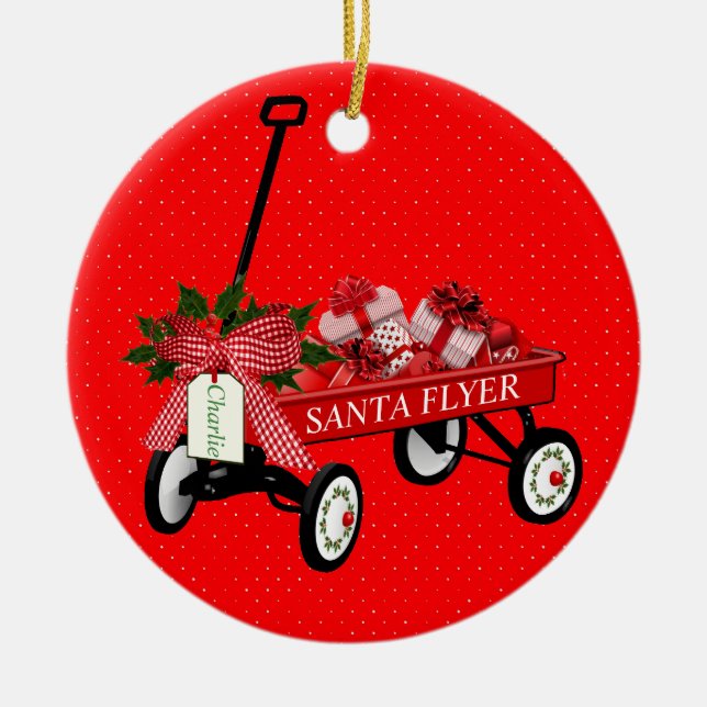 Adorno De Cerámica Vagón de juguete de Santa Flyer Nombre Navidades d (Frente)