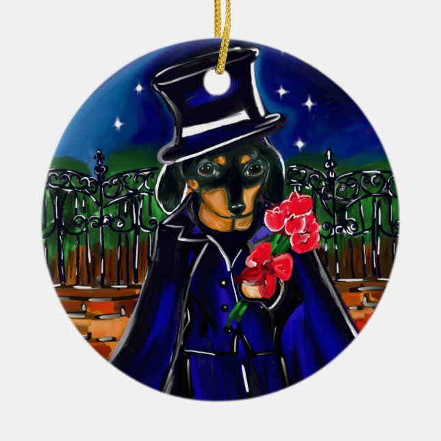 ADORNO DE CERÁMICA VALENTINE DACHSHUND (Frente)